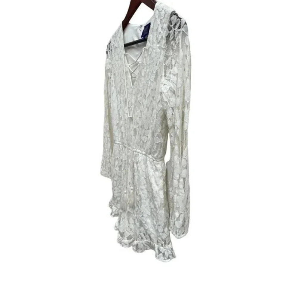 Disney Beauty And The Beast Sz S Lined Romper Playsuit White Lace Bell Sleeves - Picture 3 of 5